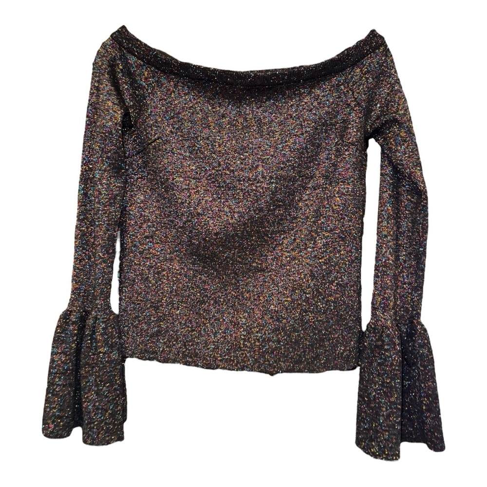 Endless Rose Off-Shoulder Glitter Knit Bell Sleeve Top – Size S A4 - Picture 2 of 5